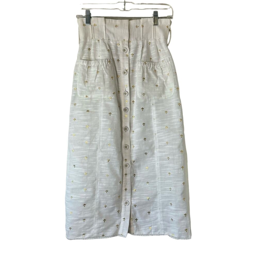 Tularosa White & Metallic Gold Midi Skirt Size Small